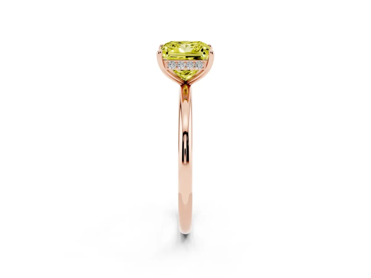 Fancy Yellow Princess Cut Solitaire Diamond Ring with a Classic Band and Four-Prong Setting Rose gold