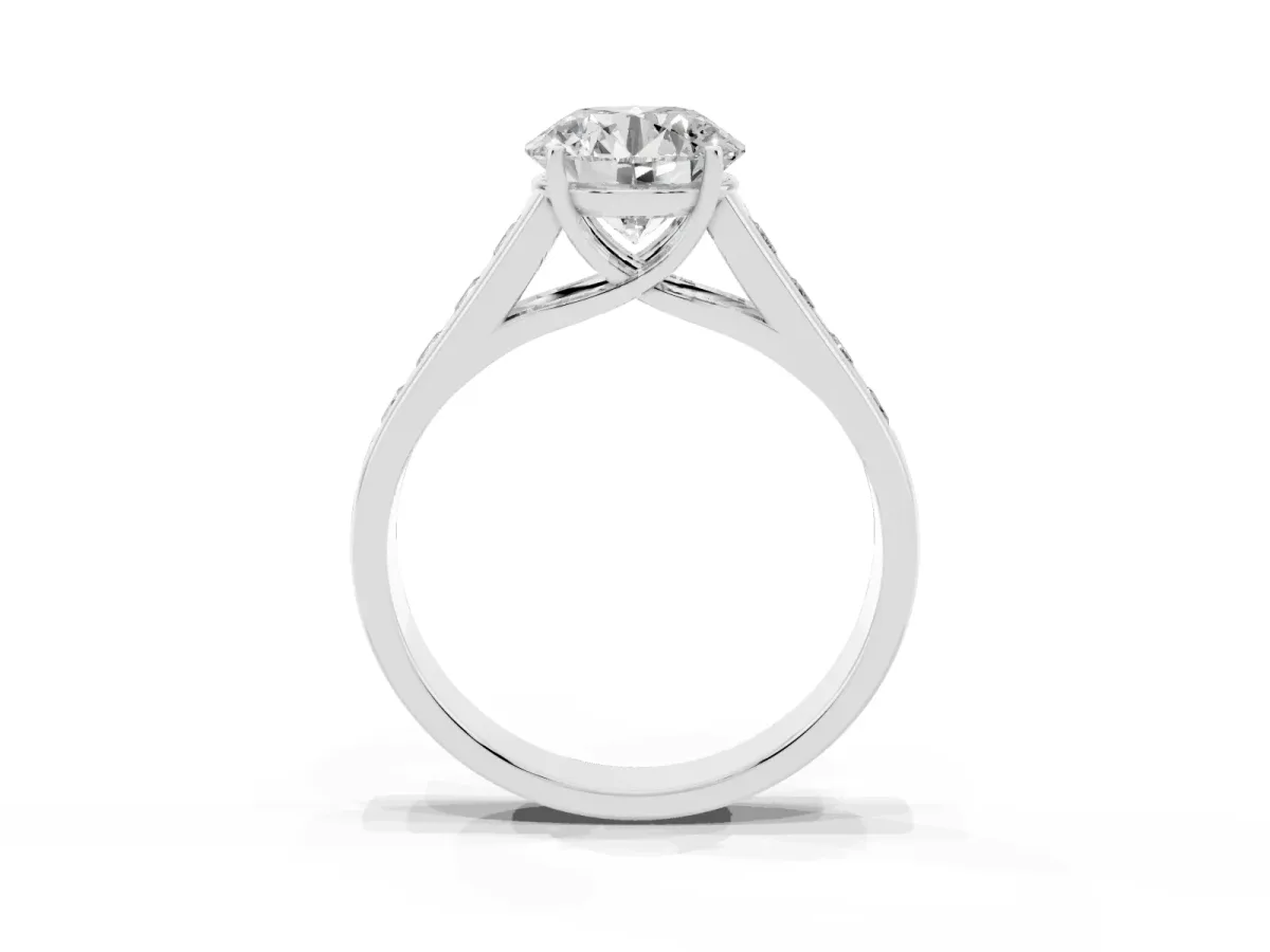 Round Cut Solitaire Channel-Set Diamond Engagement Ring with Four-Prong Setting Silver