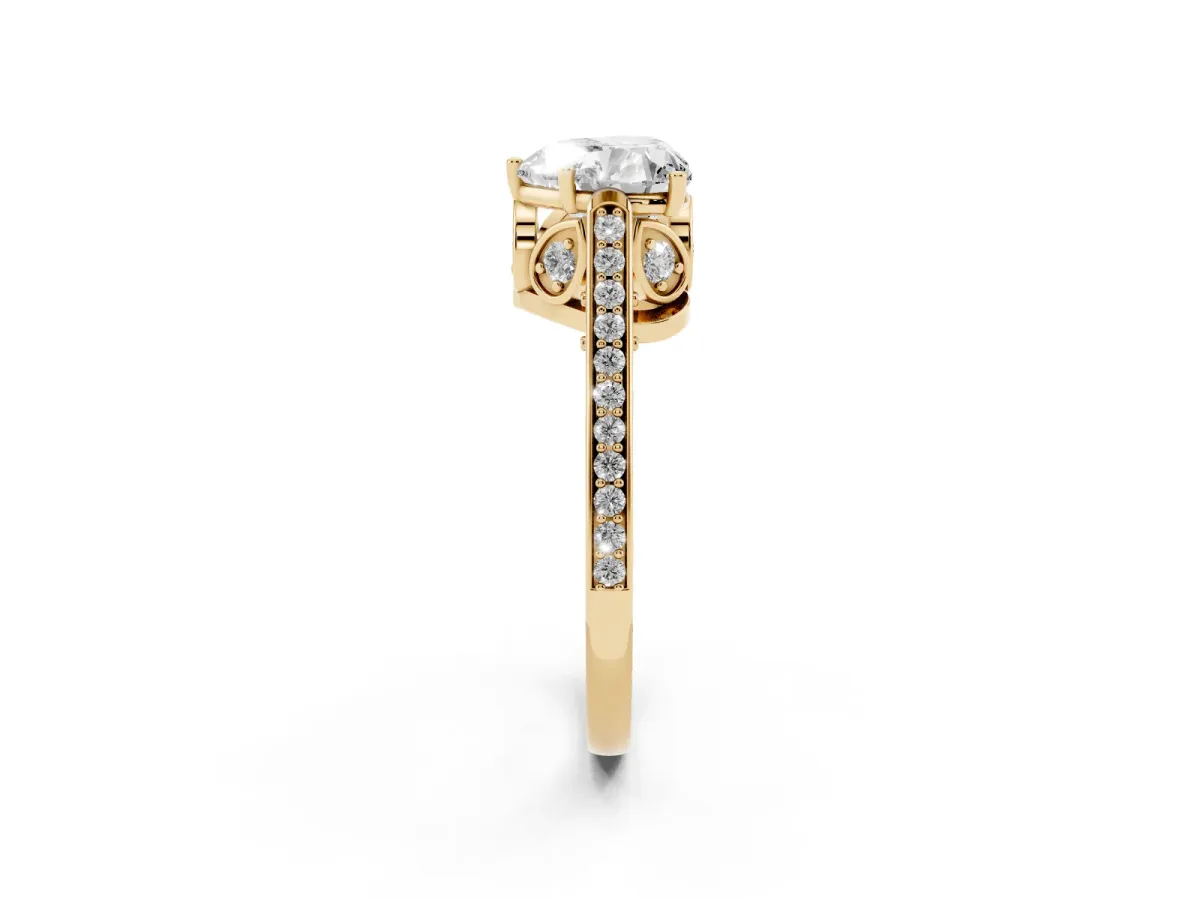 Heart Cut Cut Cathedral Pave Diamond Engagement Ring with Six-Prong Setting Yellow gold