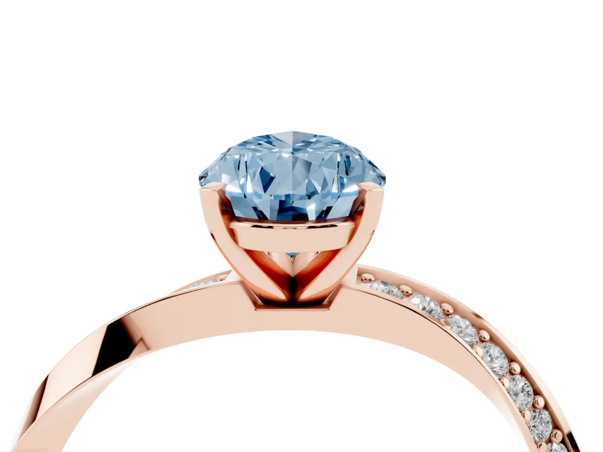Fancy Blue Pear Cut Diamond Engagement Ring with Side Stone Accents and Four-Prong Setting Rose gold
