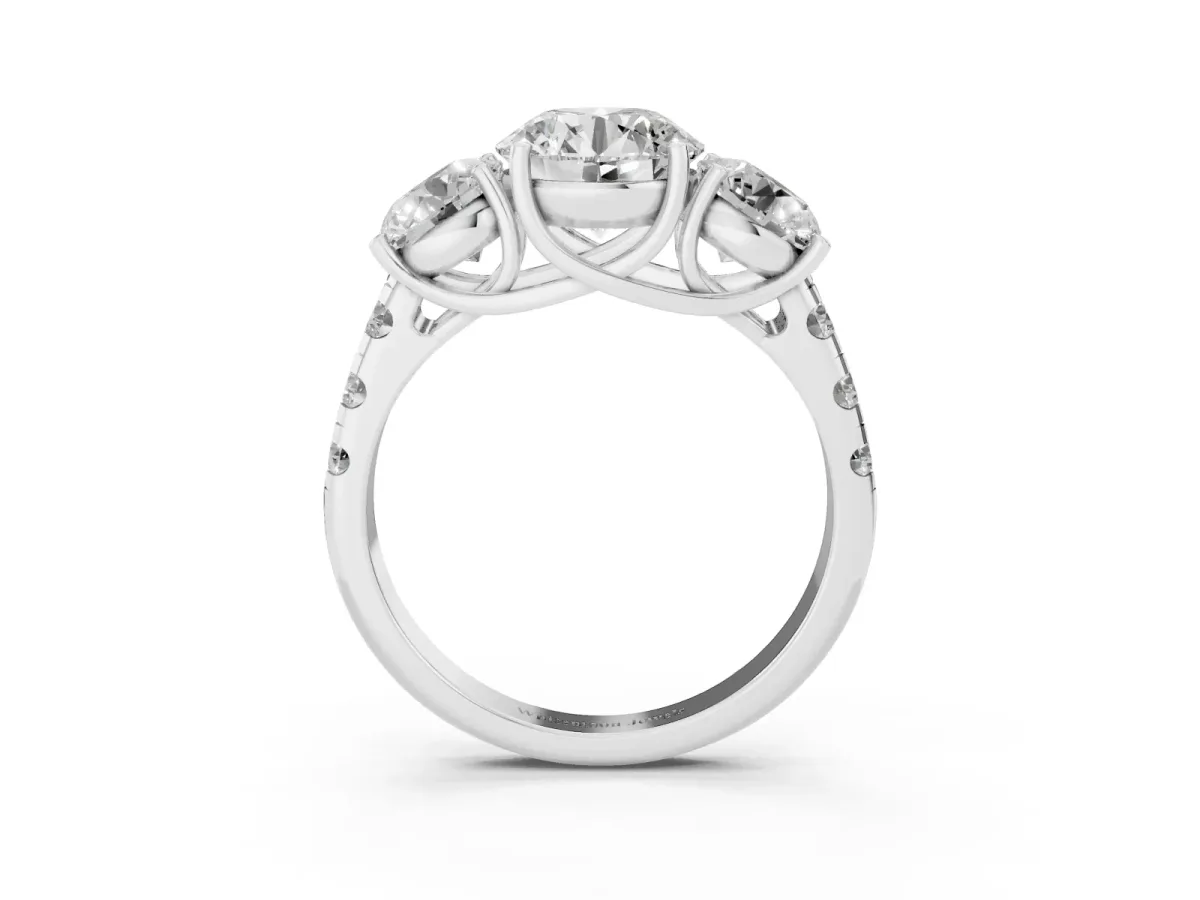 Three-Stone Round Cut Diamond Pavé Band with Prong Setting Silver