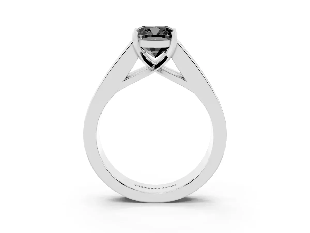 Fancy Black Cushion Cut Cut Channel Set Solitaire Ring with Four-Prong Setting Silver