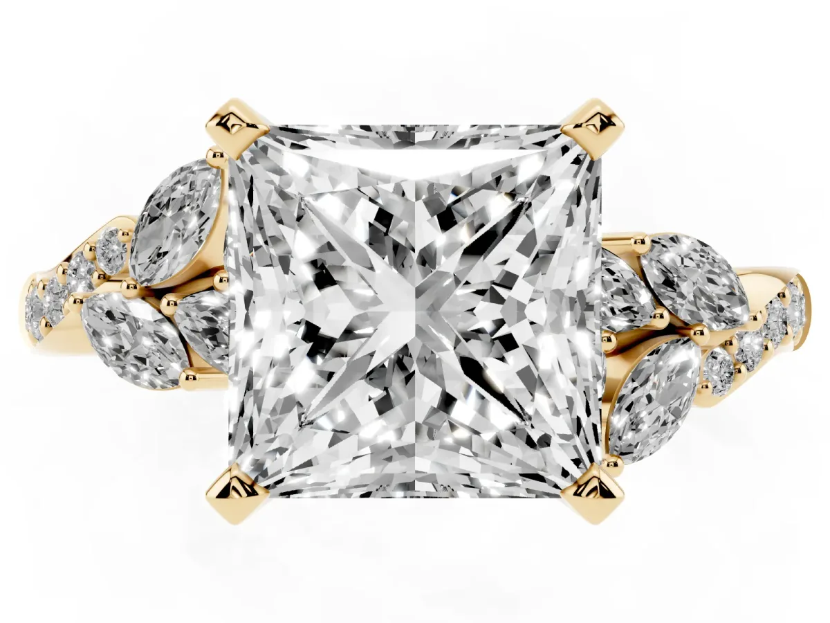 Princess Cut Solitaire Marquise Twist Band with Six-Prong Setting Yellow gold