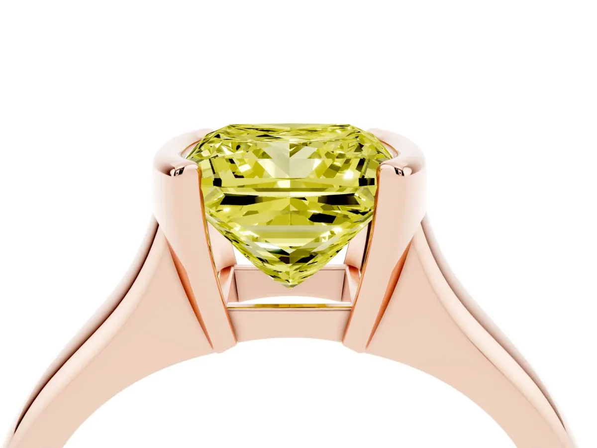 Fancy Yellow Princess Cut Solitaire Tension Set Diamond Ring with Split Shank Band Rose gold