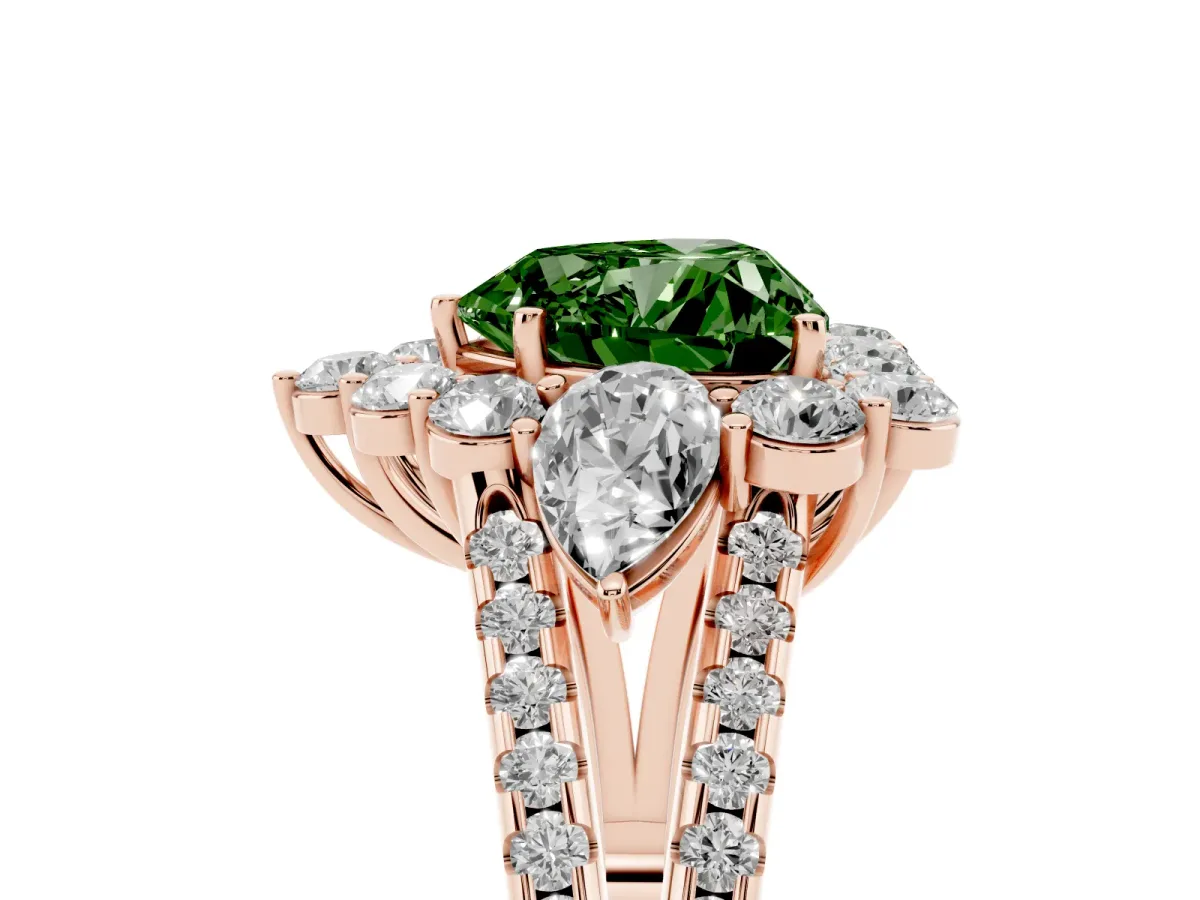 Fancy Green Heart Cut Halo Split Shank Diamond Engagement Ring with Prong Setting Rose gold