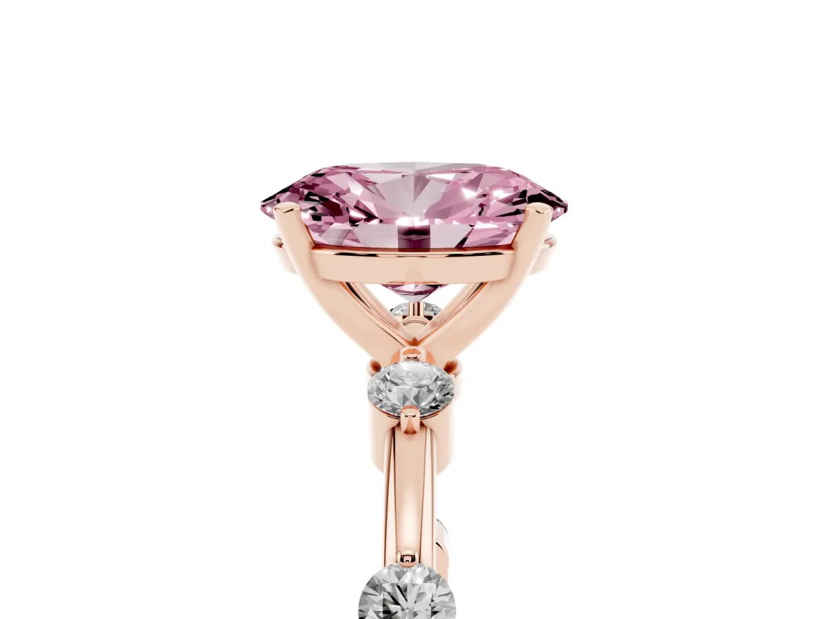 Fancy Pink Oval Cut Solitaire Diamond Ring with Bezel Set Side Stones and Prong Setting Rose gold