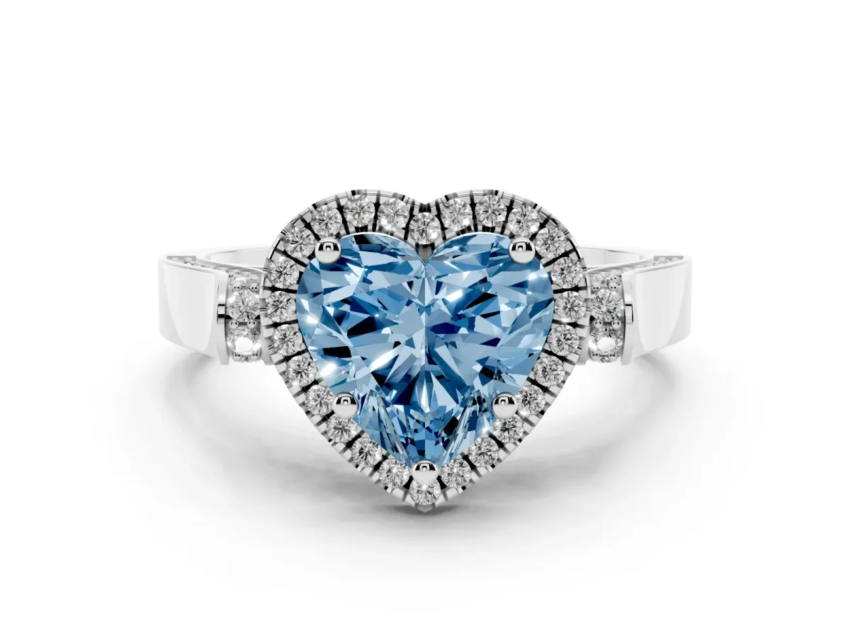Fancy Blue Heart Cut Halo Pave Split Shank Prong Setting Ring Platinum