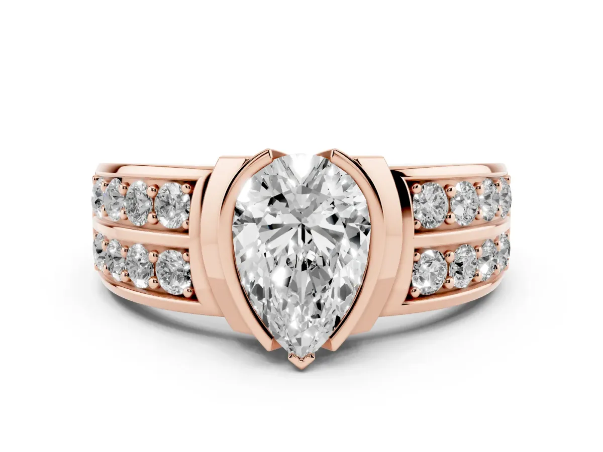 Pear Cut Brilliant Diamond Channel Set Wide Band Ring with Bezel Setting Rose gold