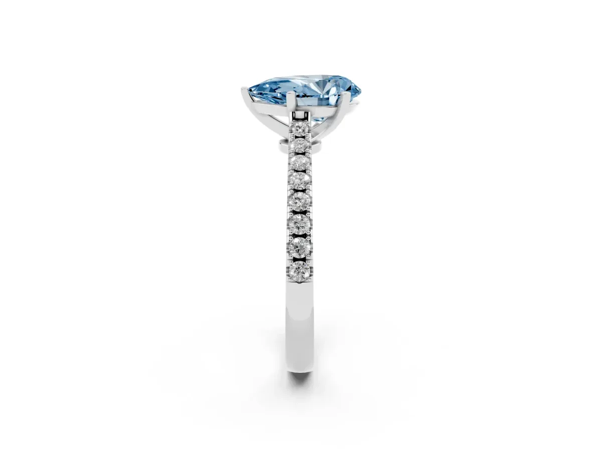 Fancy Blue Pear Cut Cut Solitaire Diamond Engagement Ring with Pave Band and Four-Prong Setting Silver