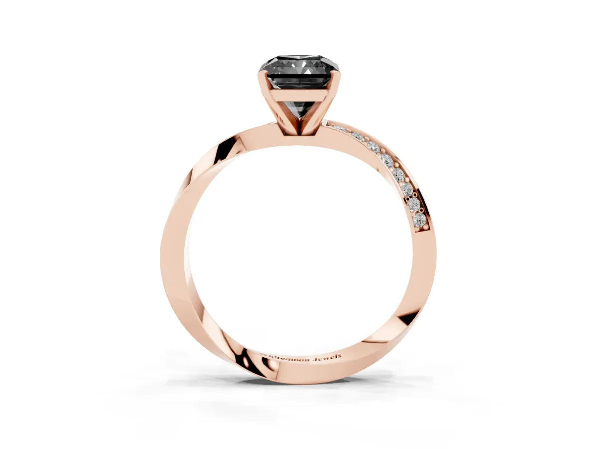Fancy Black Radiant Cut Diamond Engagement Ring with Side Stone Accents and Four-Prong Setting Rose gold
