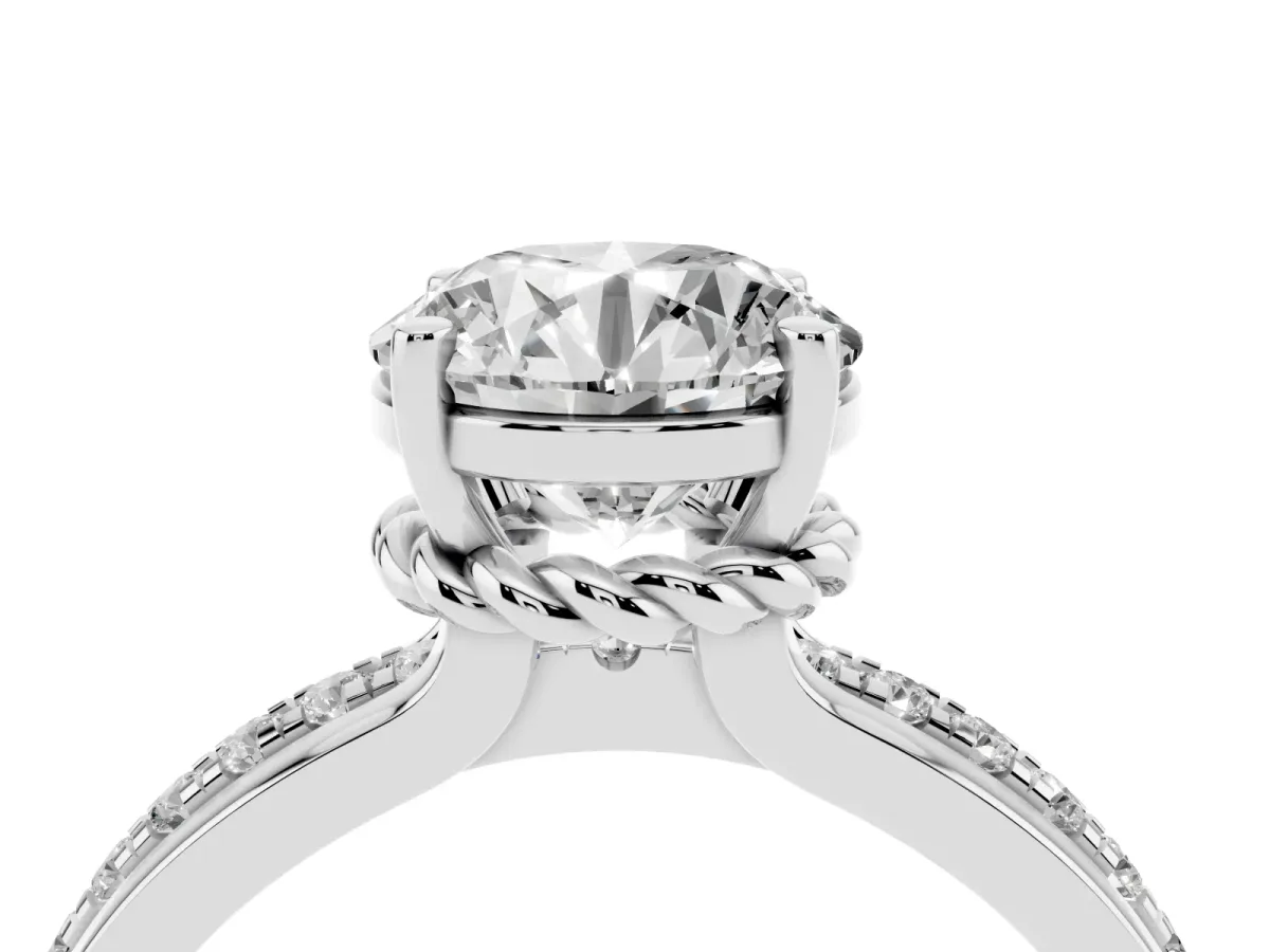 Round Cut Solitaire Diamond Ring with Channel Set Band and Six-Prong Setting Silver