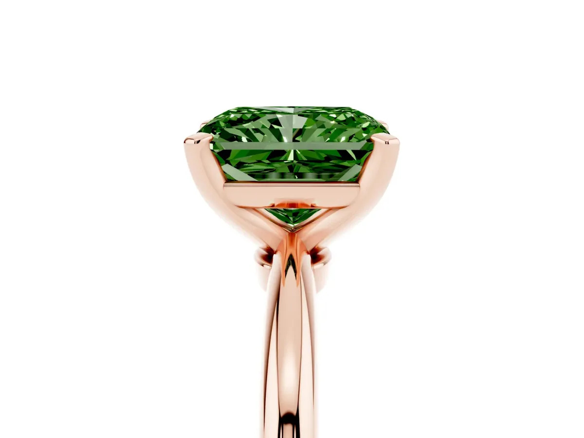 Fancy Green Radiant Cut Diamond Solitaire Ring with Prong Setting and Classic Band Rose gold