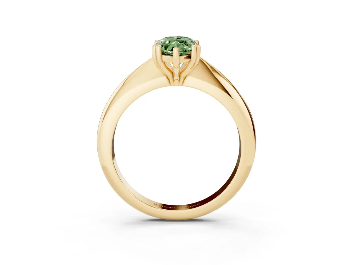 Fancy Green Marquise Cut Cut Solitaire Engagement Ring with Tapered Band and Four-Prong Setting Yellow gold