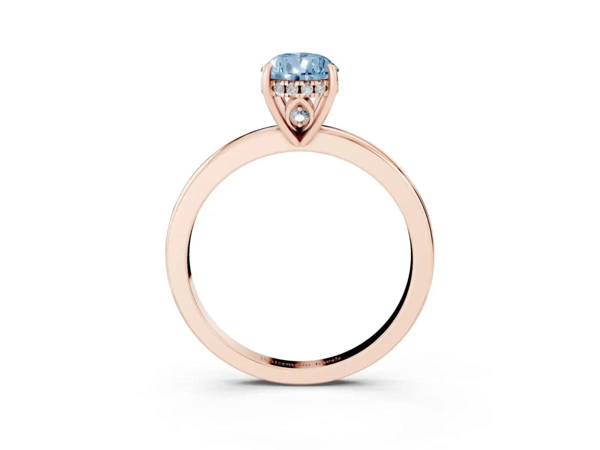 Fancy Blue Pear Cut Solitaire Diamond Ring with Prong Setting and Plain Band Rose gold