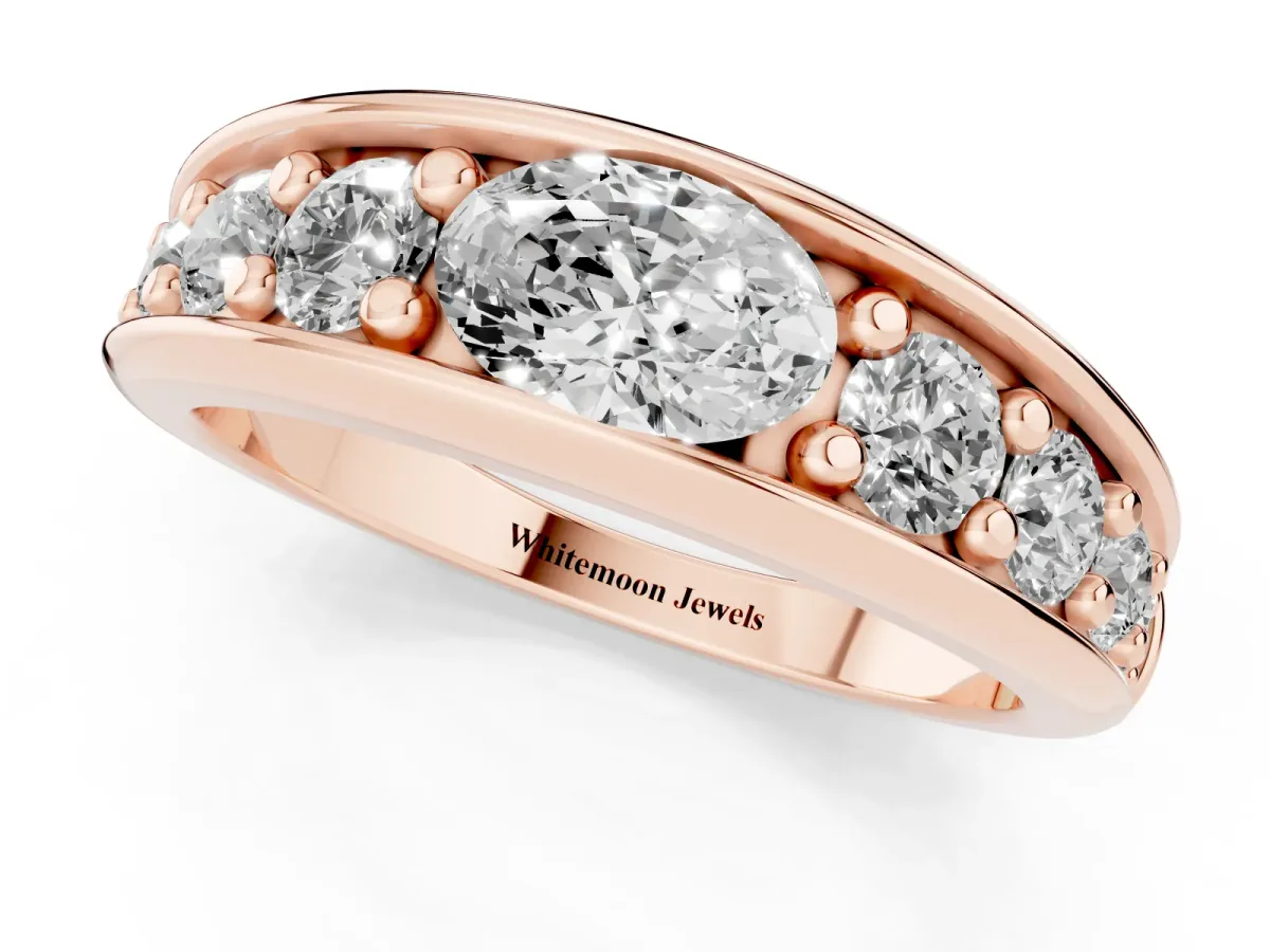 Oval Diamond Mens Ring with Round Diamond Accents Rose gold
