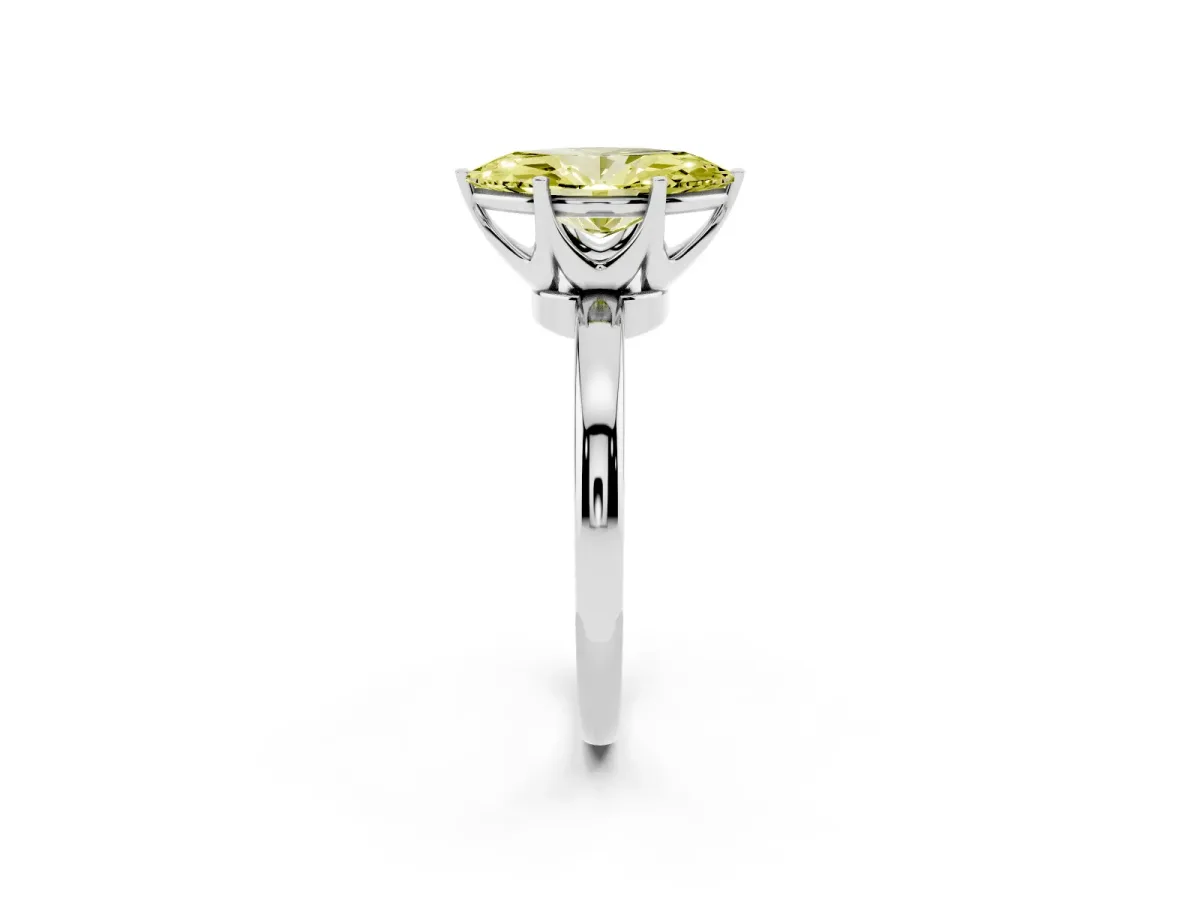 Fancy Yellow Marquise Cut Solitaire Diamond Ring with Six-Prong Setting on a Classic Band Silver