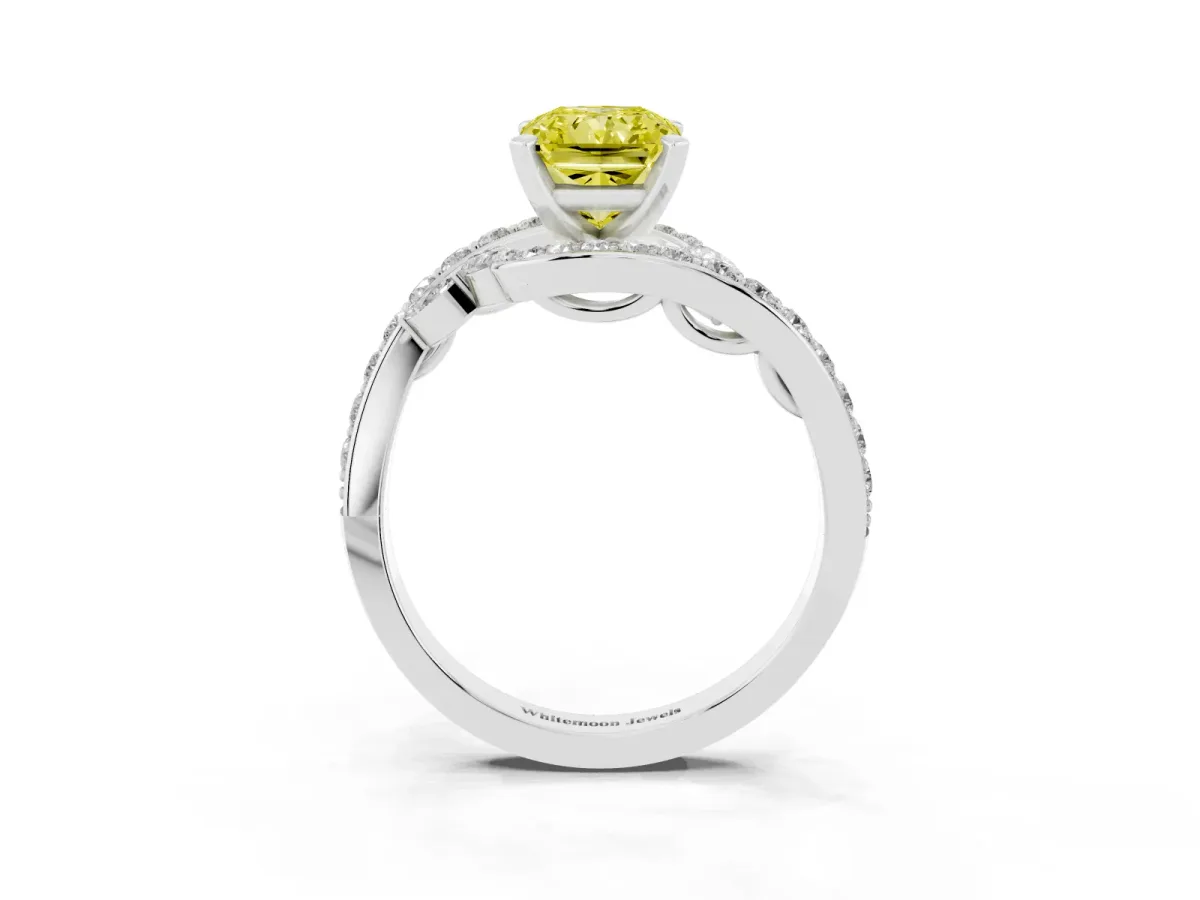 Fancy Yellow Radiant Cut Solitaire with Pavé Twist Band and Four-Prong Setting Silver