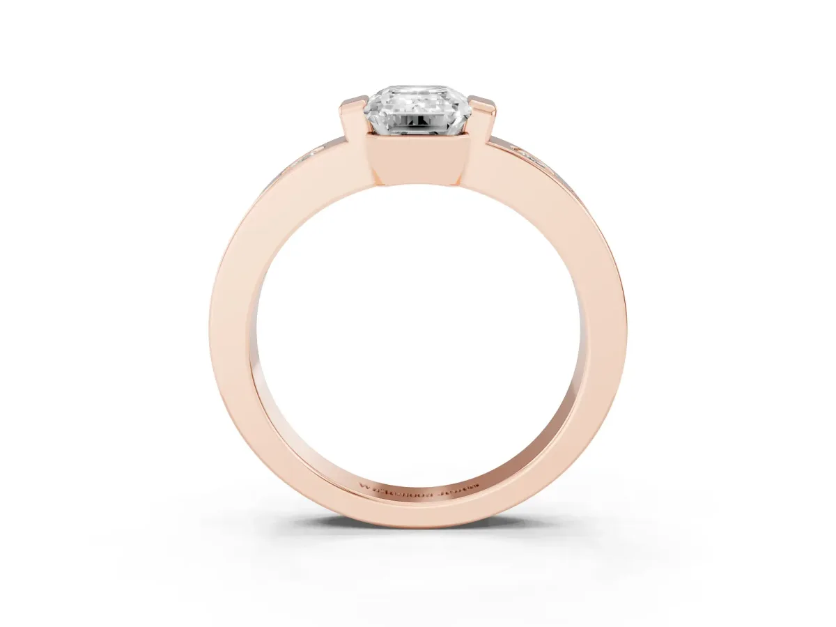 Emerald Cut Brilliant Channel-Set Diamond Ring with Bezel Prong Setting Rose gold