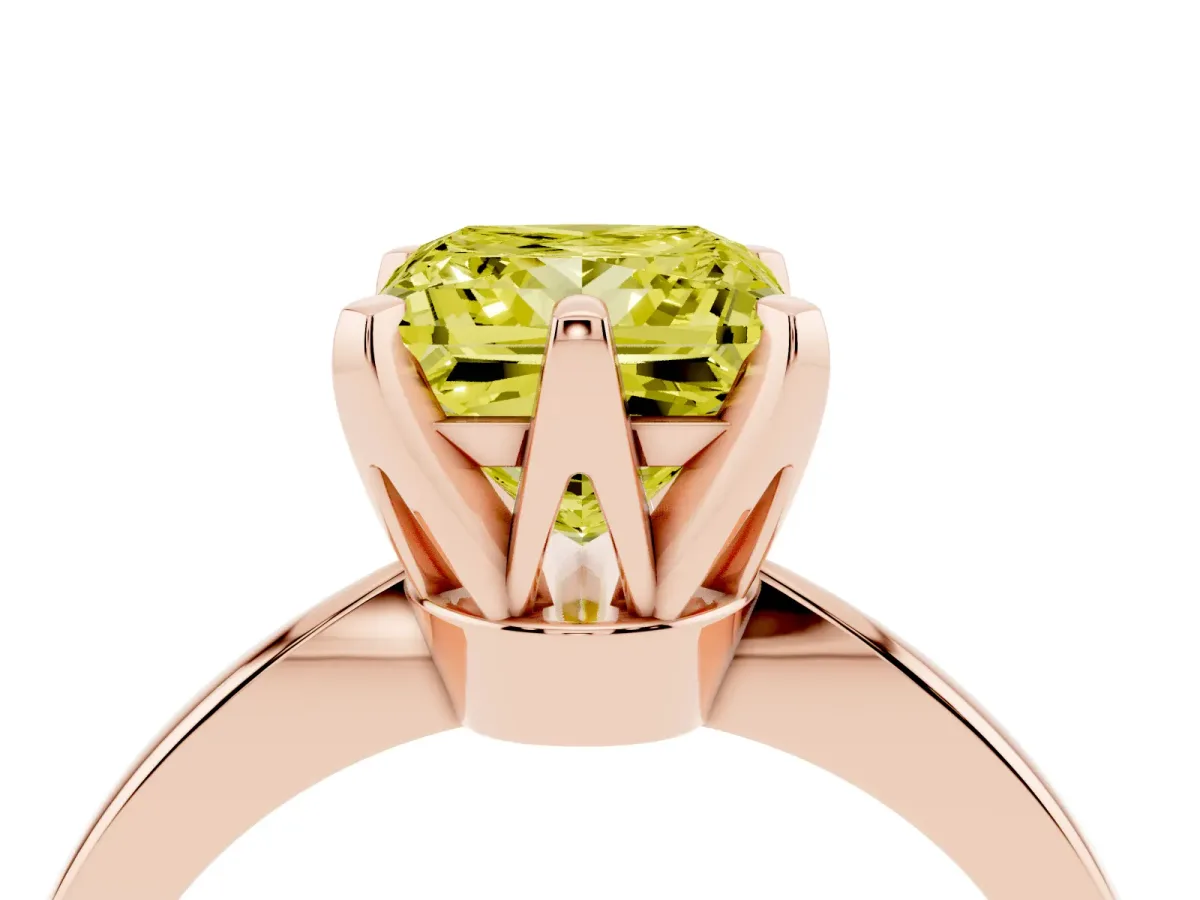 Fancy Yellow Princess Cut Solitaire Engagement Ring with Six-Prong Setting and Tapered Band Rose gold
