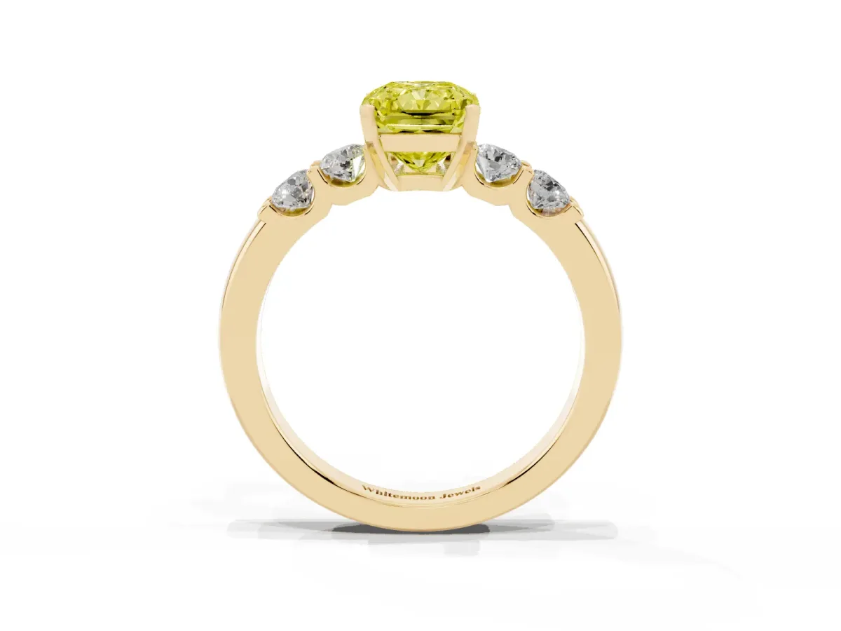 Fancy Yellow Radiant Cut Brilliant Cut Diamond Five-Stone Prong Set Engagement Ring with Channel Band Yellow gold