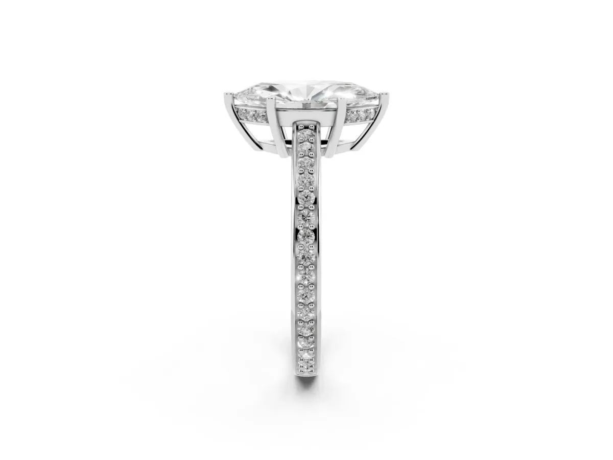 Marquise Cut Solitaire Pavé Band Prong Setting Ring Silver