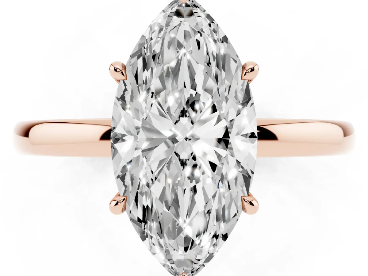 Marquise Cut Solitaire Engagement Ring with Cathedral Band and Four-Prong Setting Rose gold