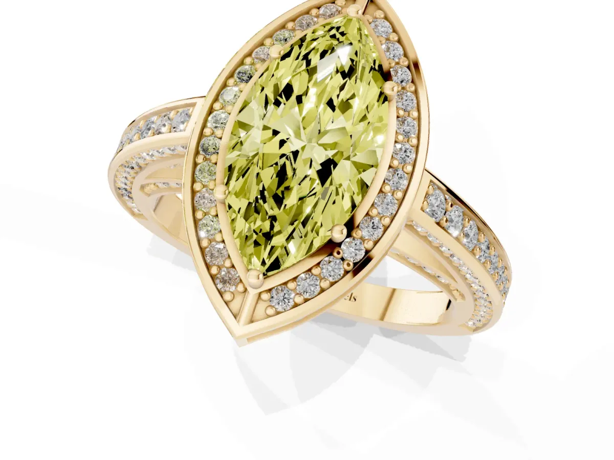 Fancy Yellow Marquise Cut Cut Halo Pave Split Shank Prong Setting Ring Yellow gold
