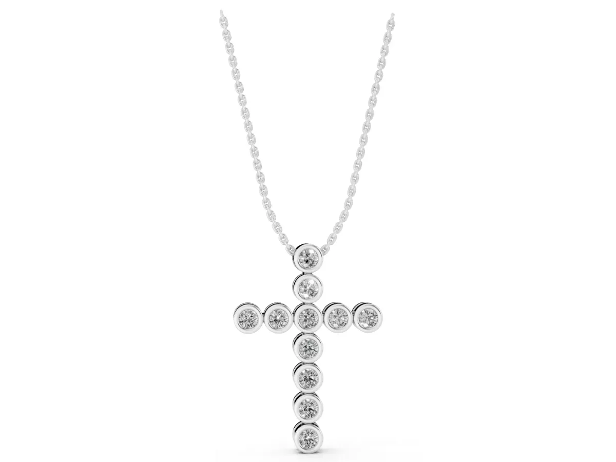 Bezel-Set Round Diamond Cross Pendant Silver
