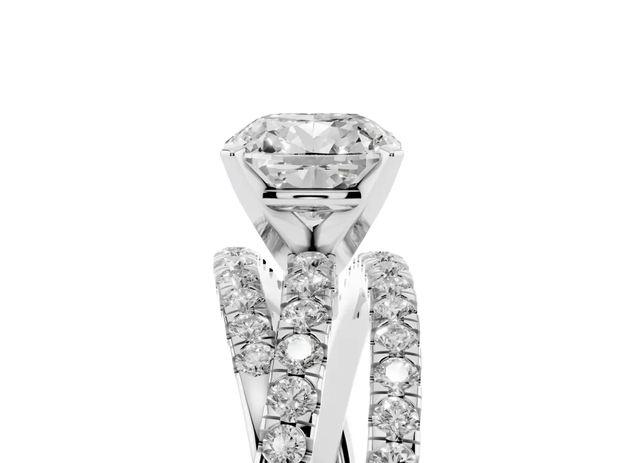 Cushion Cut Solitaire Twist Band with Pavé Setting and Four-Prong Setting Silver