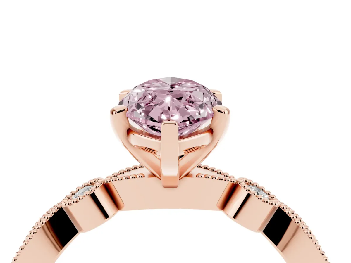 Fancy Pink Marquise Cut Milgrain Bezel Diamond Engagement Ring with Solitaire Prong Setting Rose gold