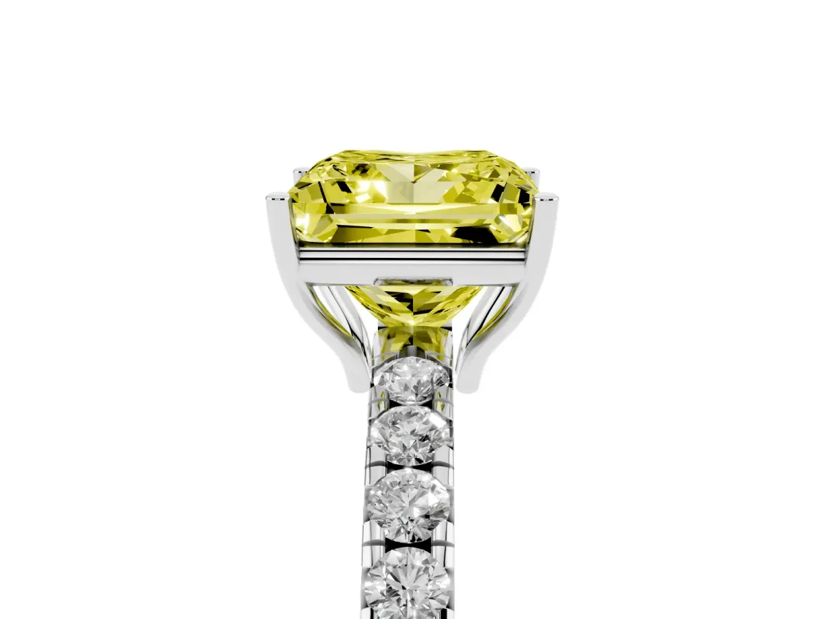 Fancy Yellow Princess Cut Diamond Pavé Solitaire Engagement Ring with Four-Prong Setting Silver