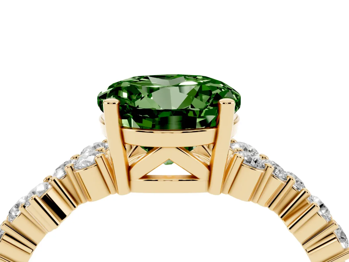Fancy Green Round Cut Diamond Scattered Round Accent Ring with Prong Setting Yellow gold
