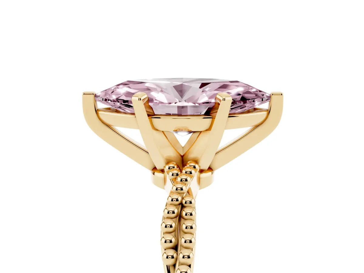 Fancy Pink Marquise Cut Solitaire Twisted Band with Bead Prong Setting Yellow gold