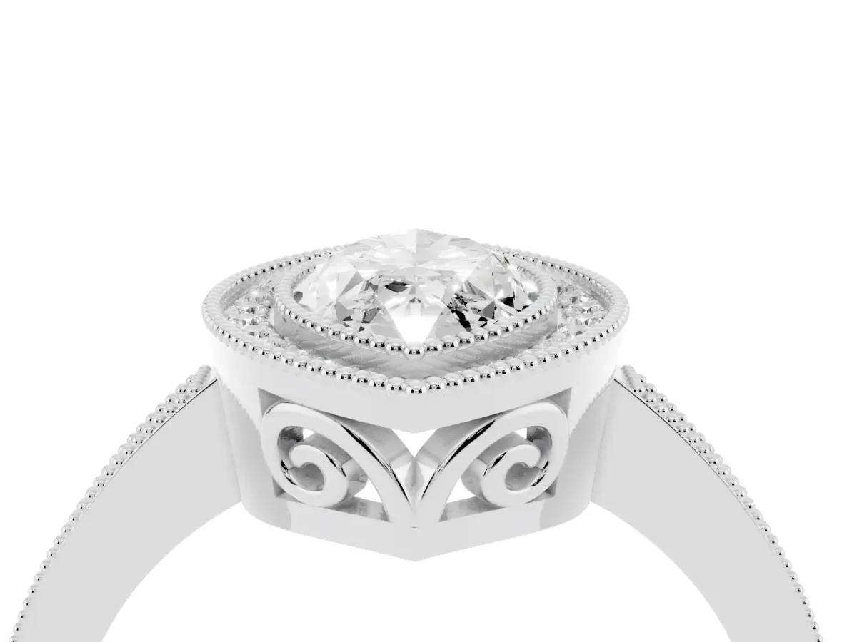Marquise Cut Cut Halo Diamond Ring with Pavé Band and Milgrain Prong Setting White gold