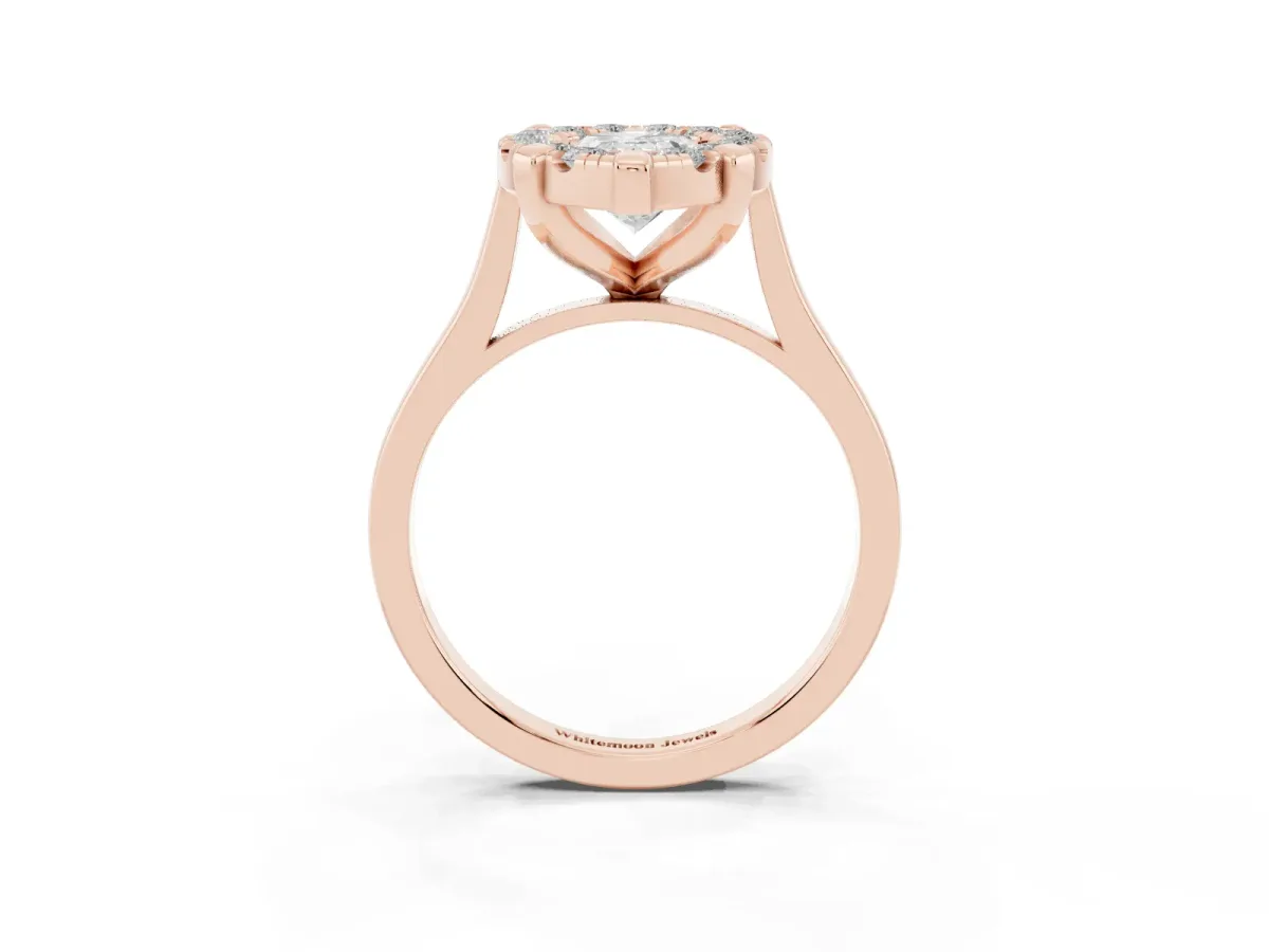 Pear Cut Diamond Cluster Halo Solitaire with Four-Prong Setting Rose gold