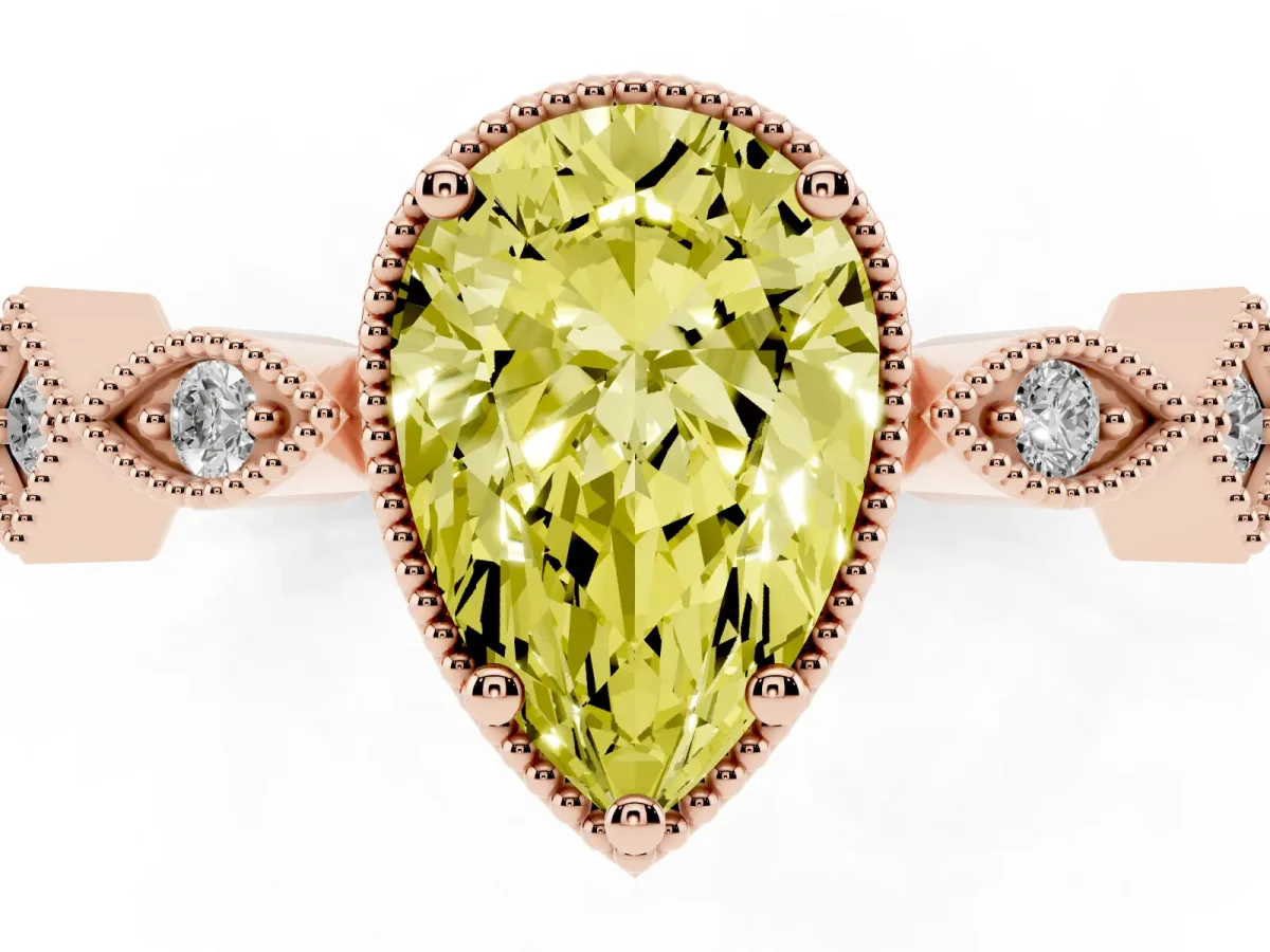 Fancy Yellow Pear Cut Milgrain Marquise Diamond Twist Band Ring Rose gold