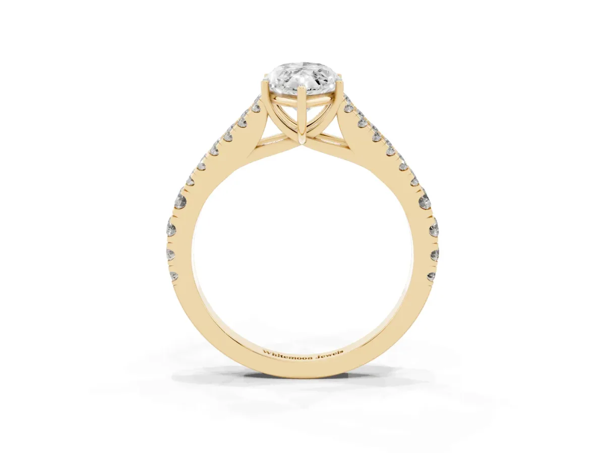 Marquise Cut Diamond Split Shank Pavé Engagement Ring with Four-Prong Setting Yellow gold