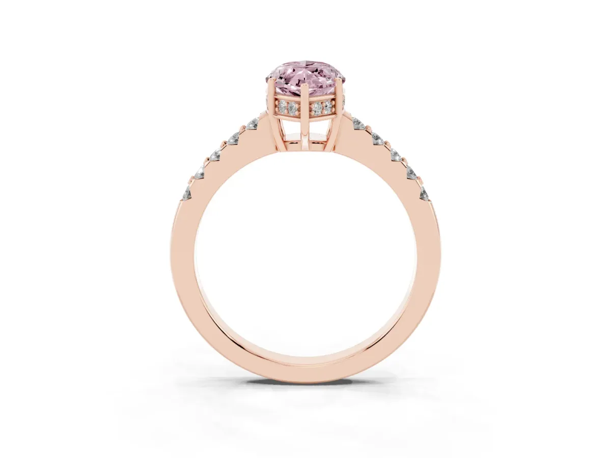Fancy Pink Marquise Cut Solitaire Diamond Engagement Ring with Pavé Band and Six-Prong Setting Rose gold