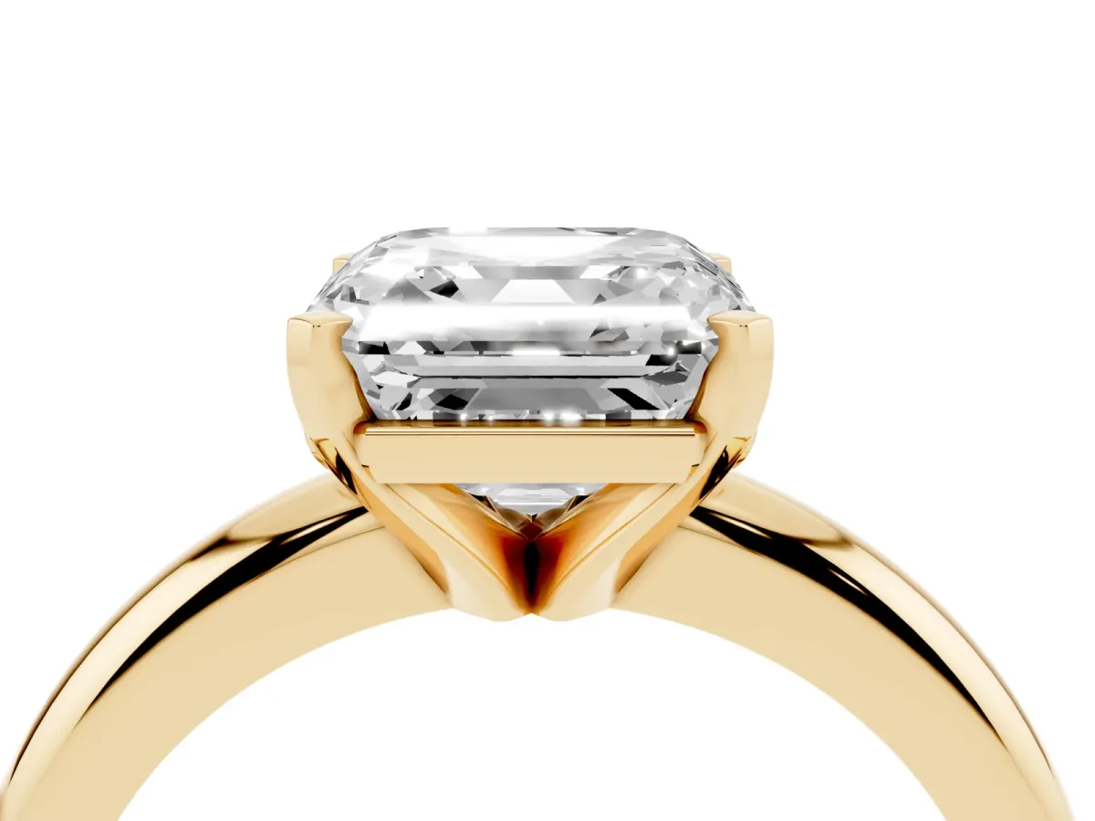 Asscher Cut Diamond Solitaire Engagement Ring with Round Band and Four-Prong Setting Yellow gold