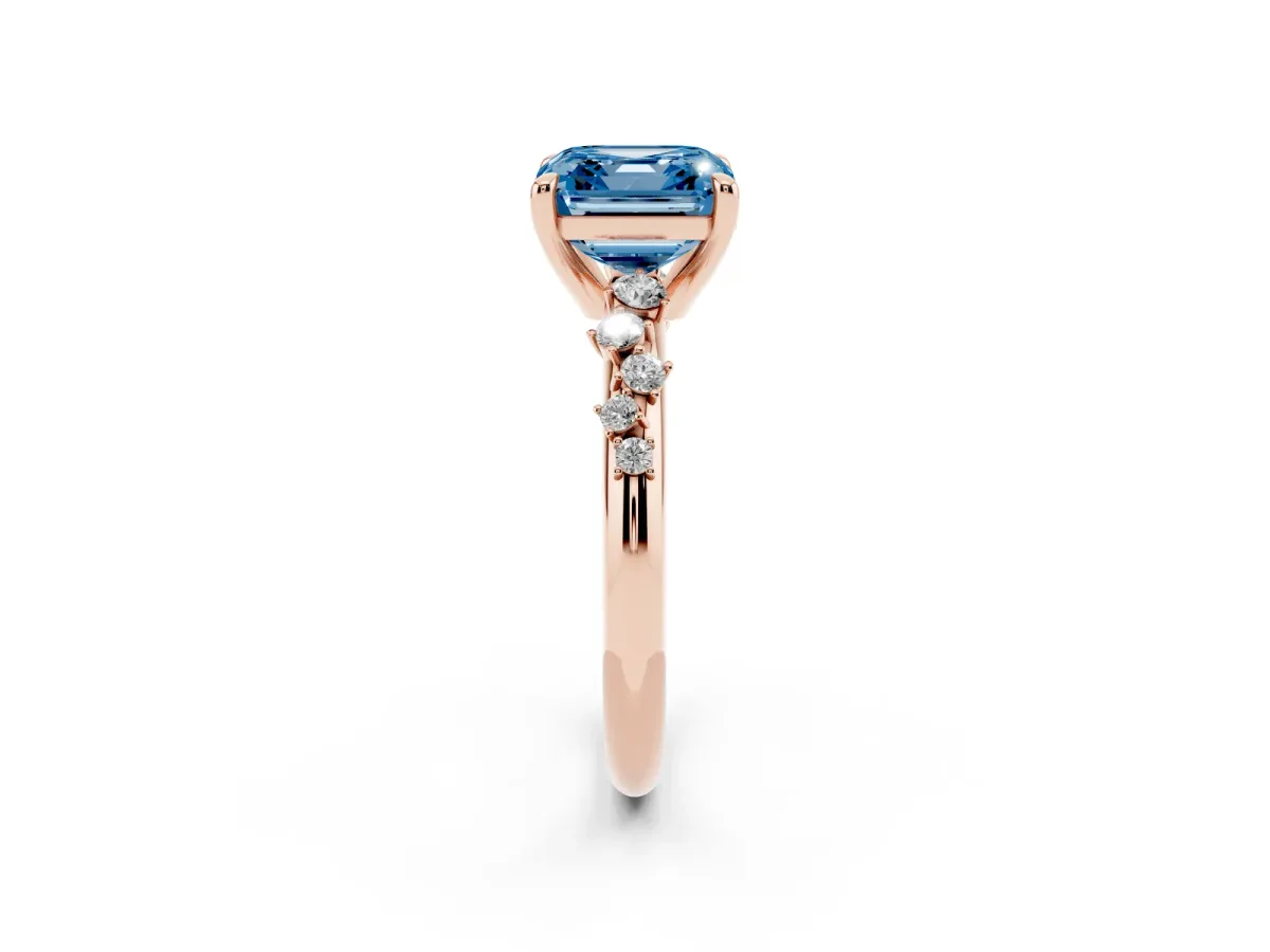 Fancy Blue Asscher Cut Cut Diamond Vine Band with Four-Prong Setting Rose gold