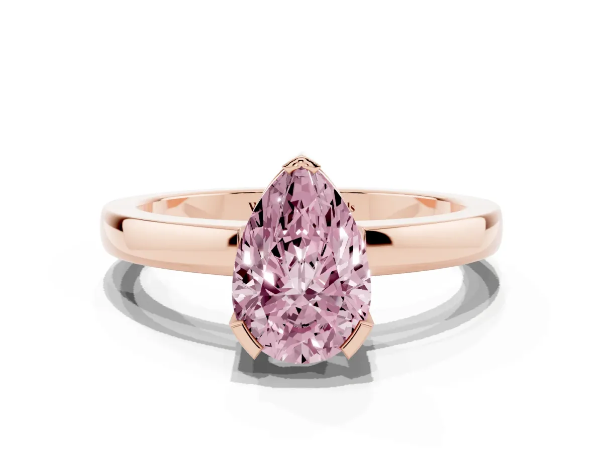 Fancy Pink Pear Cut Cut Solitaire Ring with Four-Prong Setting and Classic Band Rose gold