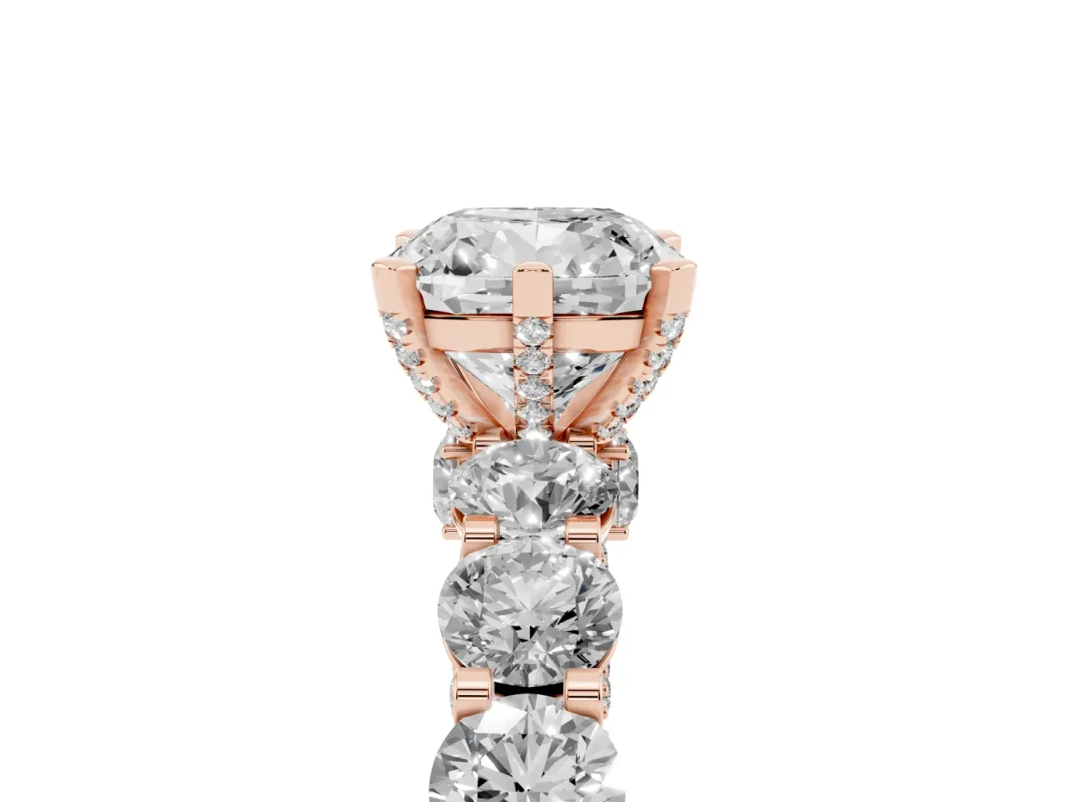 Cushion Cut Diamond Side Stone Engagement Ring with Four-Prong Setting Rose gold
