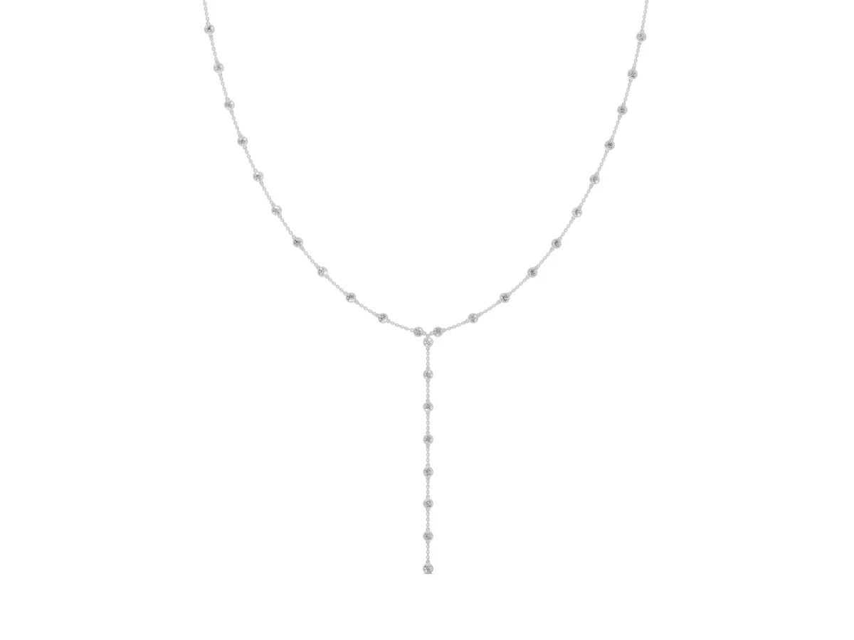 Bezel-Set Round Diamond Station Y Necklace Silver