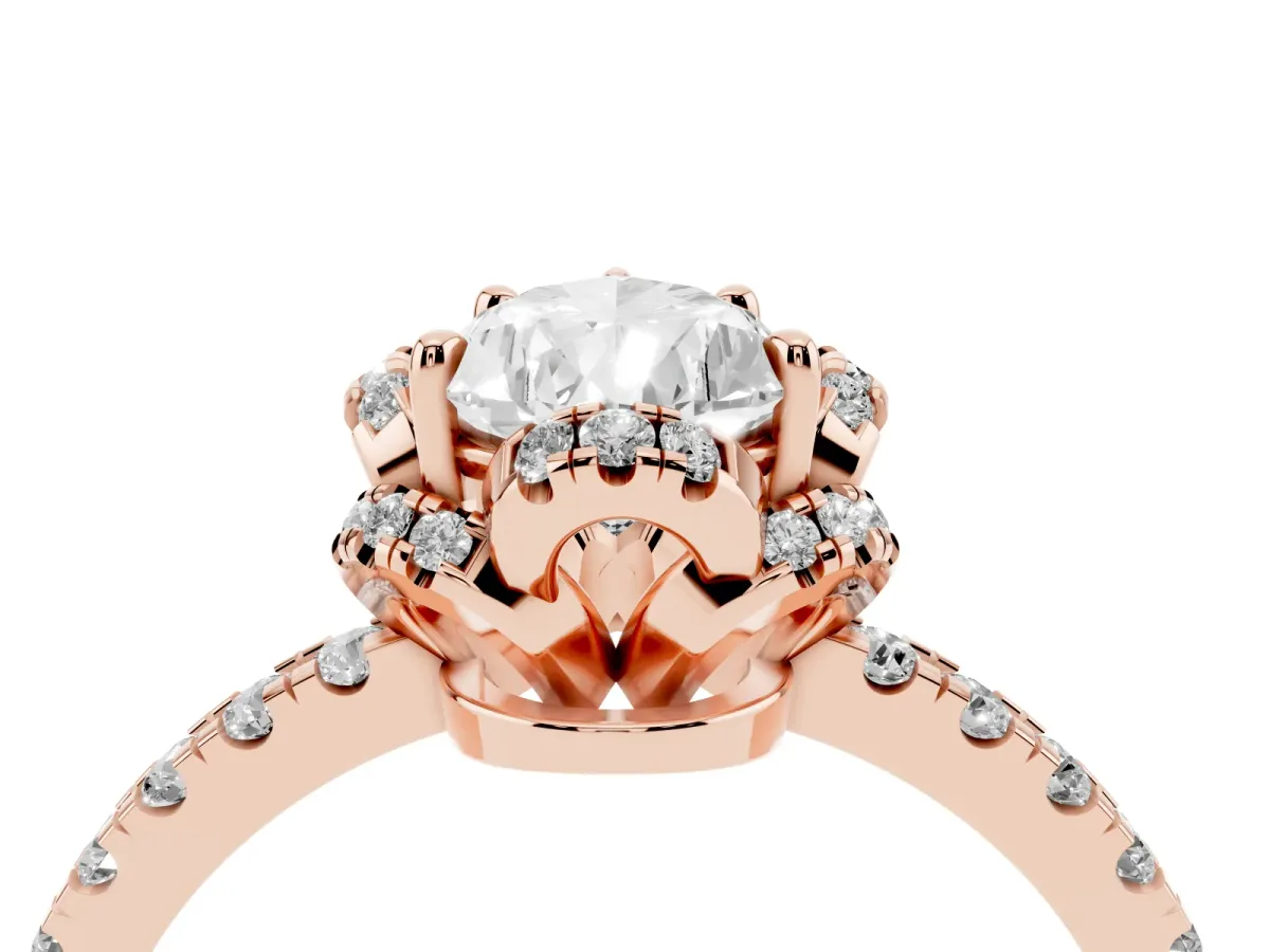 Pear Cut Diamond Halo Pave Band with Four-Prong Setting Rose gold