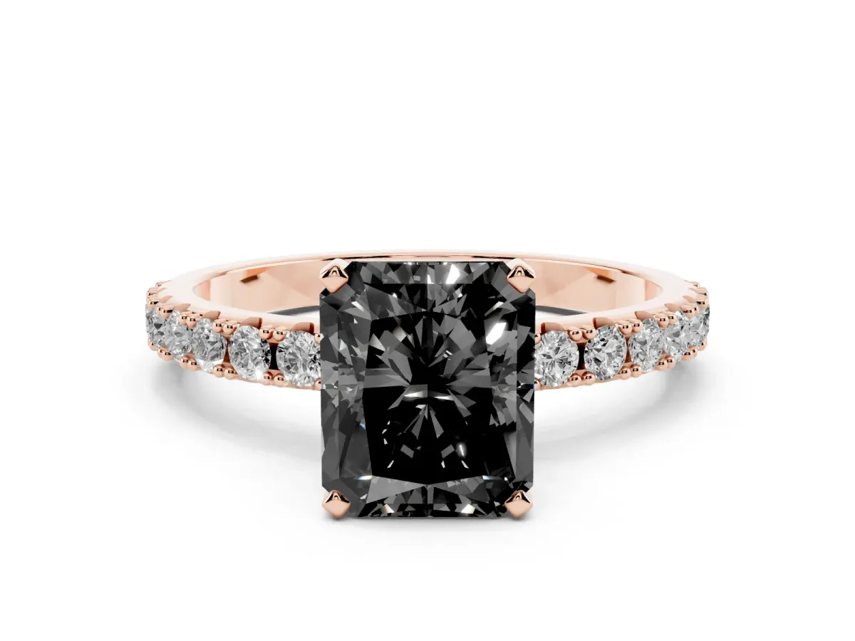 Fancy Black Radiant Cut Diamond Solitaire Pavé Band with Four-Prong Setting Rose gold
