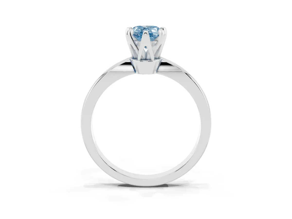 Fancy Blue Pear Cut Solitaire Engagement Ring with Six-Prong Setting and Tapered Band Platinum