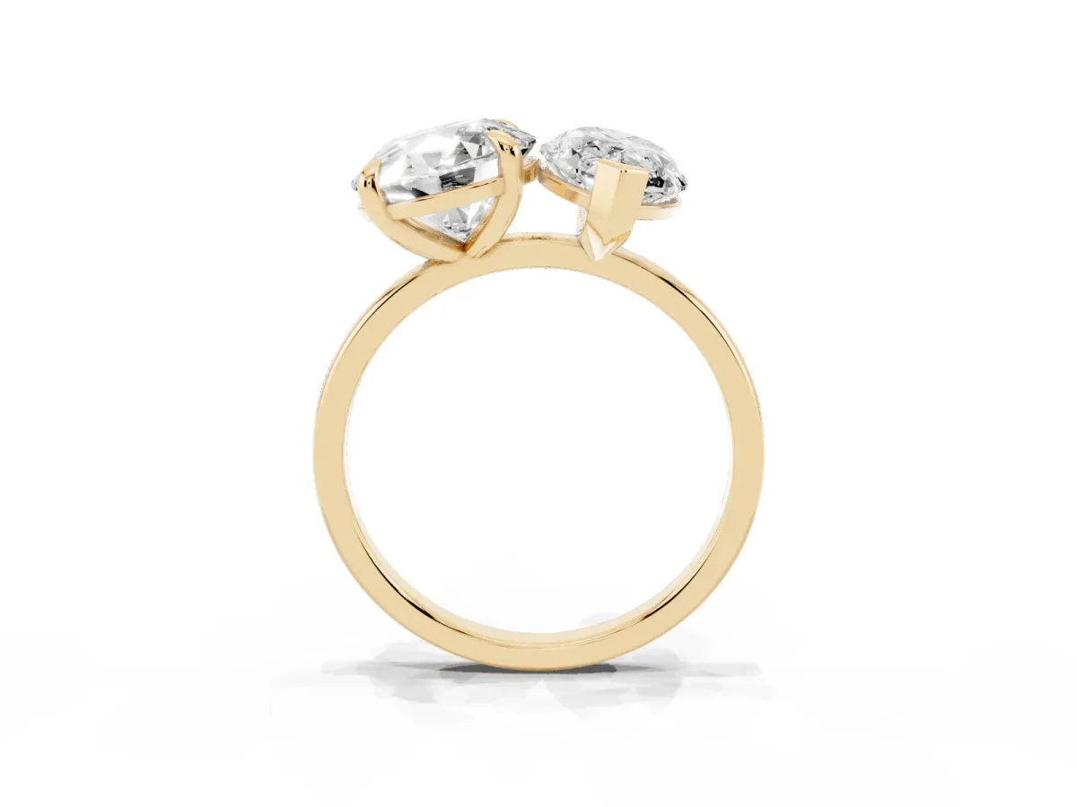 Round and Marquise Toi Moi Ring with Prong Setting and Plain Band Yellow gold