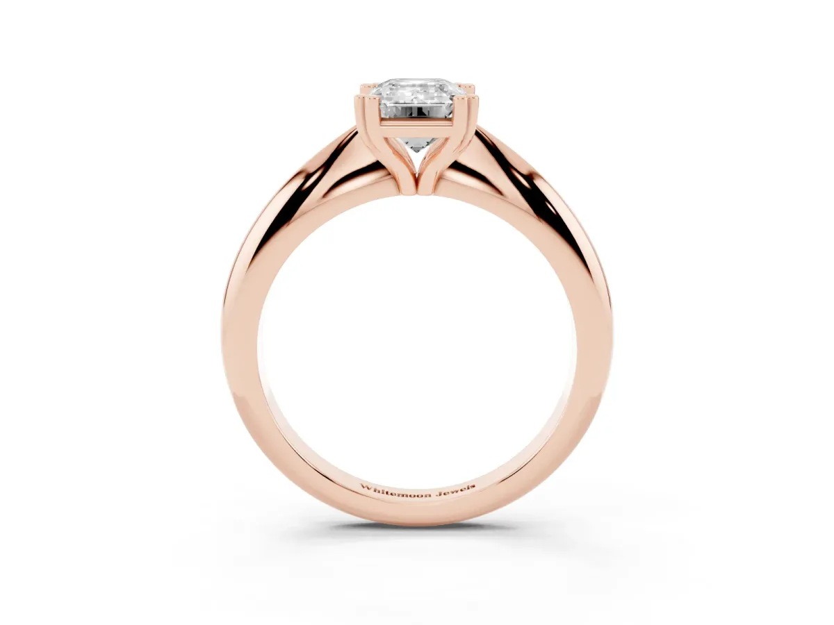 Emerald Cut Cut Solitaire Engagement Ring with Tapered Band and Four-Prong Setting Rose gold