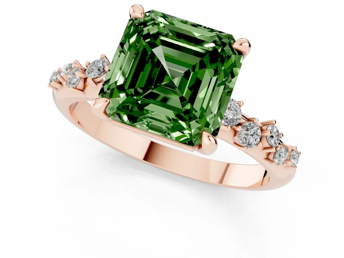 Fancy Green Asscher Cut Cut Diamond Vine Band with Four-Prong Setting Rose gold