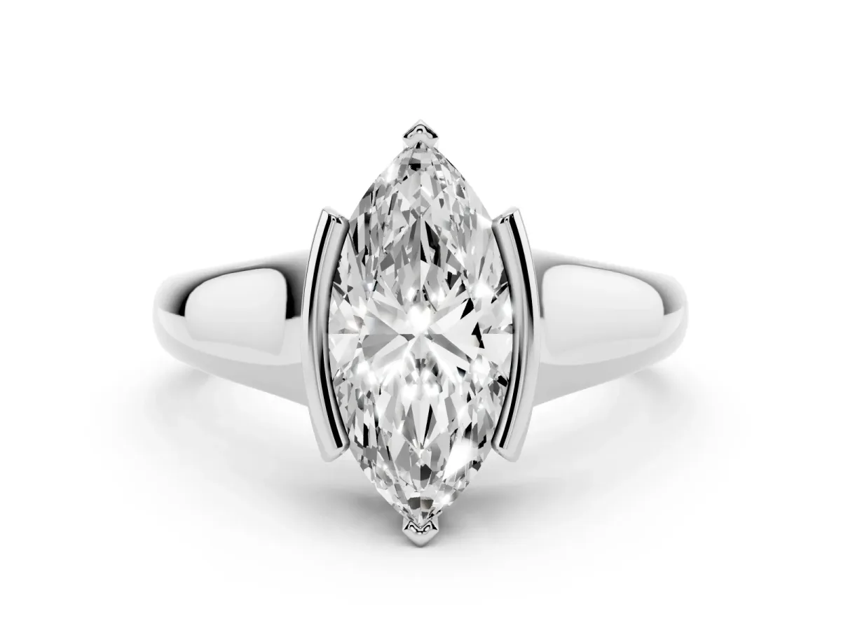 Marquise Cut Solitaire Tension Set Diamond Ring with Split Shank Band White gold